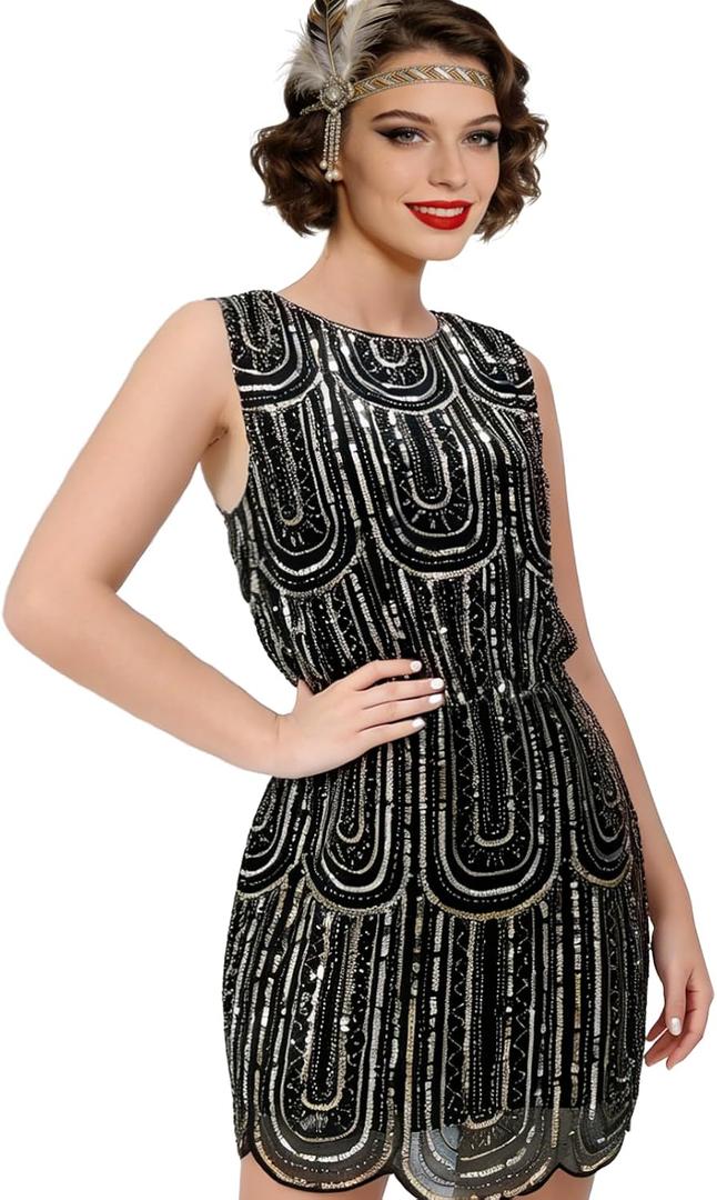 ELECLAND Women's 1920s Vintage Sequin Dress