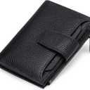 FALAN MULE Small Wallet for Women Leather Bifold Compact RFID Blocking Small Womens Wallet Purse (Ab-Elegant Black)