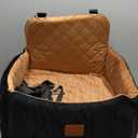 Dog Booster Car Seat for S/M Dogs Up to 35lbs,Soft 6in Elevated Cushion,Fits in Front/Back Seat,Fully Detachable and Washable,2 Storage Pockets & 3 Straps,Easy to Install (Black/Brown,Medium)