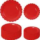 FALIZIFU 50 Pcs Red Scalloped Paper Plates 25  7'' and 25  9'' Disposable Red Scalloped Dinner Plates for Wedding Baby Shower Birthday Party Disposable Dessert Plate