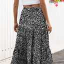 Naggoo Women's Summer Maxi Skirt Tiered A Line Ruffle Elastic High Waisted Flowy Beach Long Skirts with Pockets (Black, L)