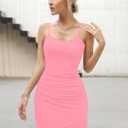 Missufe Women's Sleeveless Spaghetti Strap Ruched Bodycon Sundress Summer Casual Mini Cami Dress (Pink, S)