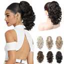 REECHO 12" Ponytail Extension, Classic Loose Curly Wavy Claw Clip Pony tails Hair Extensions Hairpieces for Women - Black Brown
