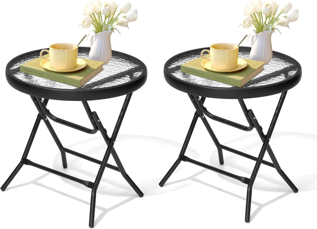 2 Pieces Outdoor Side Table - Small Patio End Table All Weather, Patio Furniture Sets and Outside Furniture for Pool, Balcony, Deck, Porch, Black, Round*2