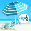 Beach Umbrella - Beach Umbrella for Sand Wind Portable with Tilt Pole, 6.56 FT Arc Length 5.9 FT Diameter, Heavy Duty Wind Resistant Striped Large Umbrellas, UV 50+ Parasol with Anchor Screw Adjustable Height (Blue-2)
