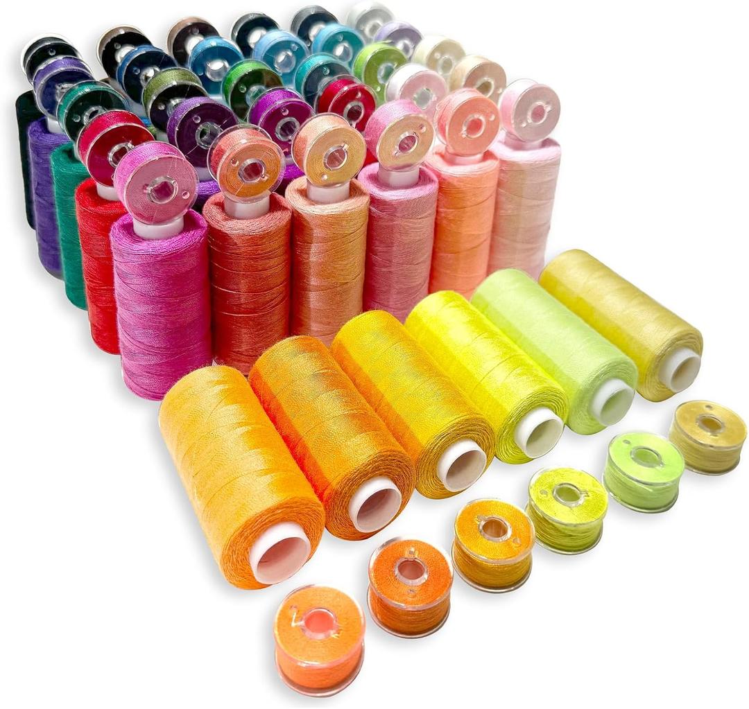 72 PCS Sewing Thread, Thread for Sewing Supplies, 36 Colors Polyester, 400 Yards Per Spool with Spools and Prewound Bobbins for Hand & Machine