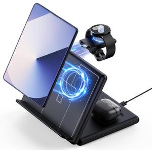 Wireless Charger for Samsung/Android, 3 in 1 Foldable Phone Charging Station/Stand for Galaxy Z Fold/Flip 6/5/4, S25/S24/S23/S22, Travel Watch Charger for Samsung Watch 7/6/5/4,for Buds3/2 Pro(Black)