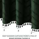 Siiluminisoy Boho Extra Long Dark Green Shower Curtain with Tassel, Woven Fabric Shower Curtain, Tufted Chevron Striped, 72 x 78, Modern Chic Textured Minimalist Bathroom Shower Curtains