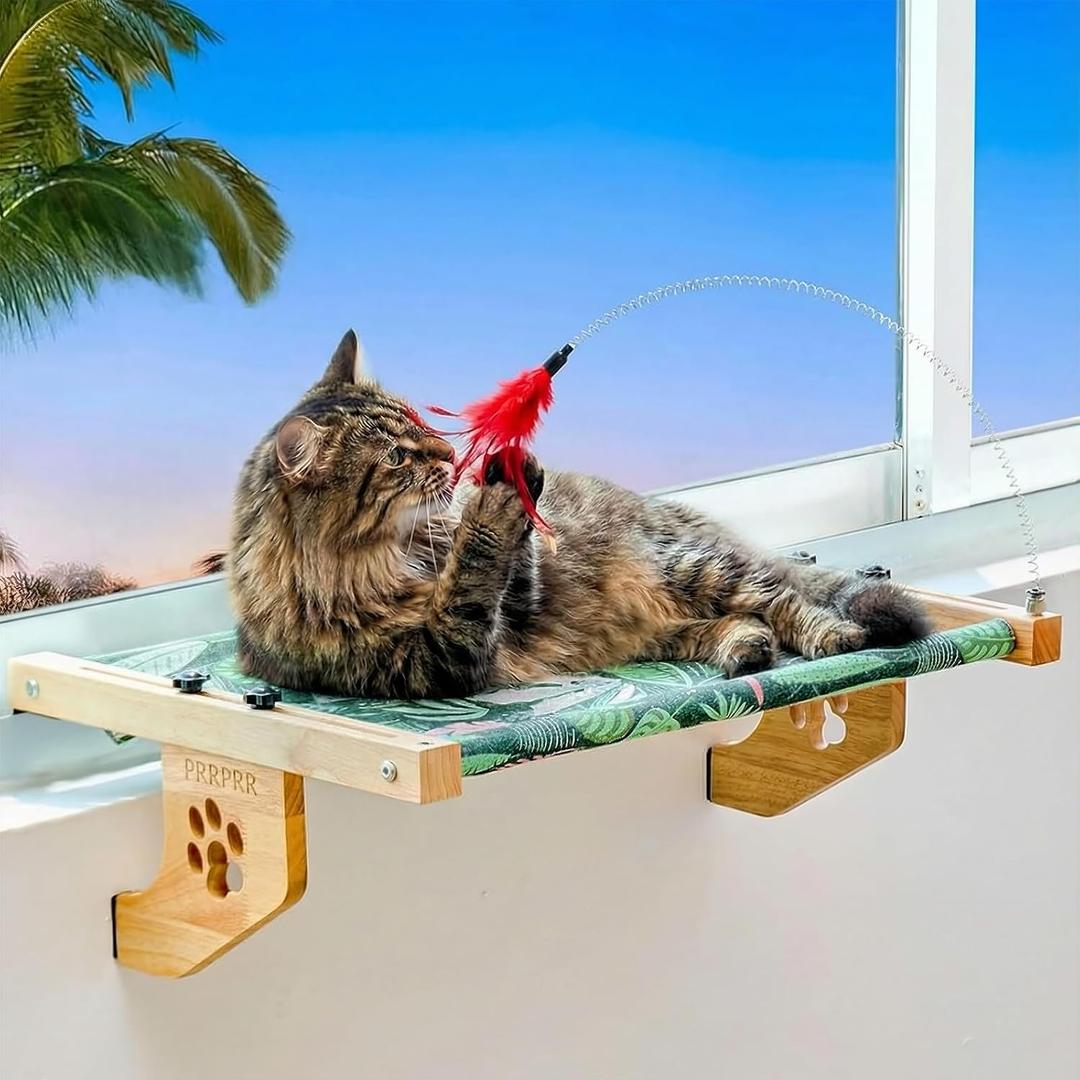Cat Window Perch for Large Cats Inside, Sturdy Cat Window Hammock Seat with Cooling Mat, Adjustable Cats Platform Bed Shelf Fits Windowsill, Bedside, Desk, Drawers and Cabinet