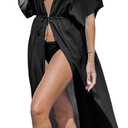 CUPSHE Kimono Swimsuit Coverup for Women Open Front Striped Maxi Cardigan Beach Cover Up L