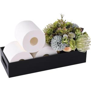 IEEK Toilet Paper Holder with Storage Acrylic Basket, Modern Tank Tray with Non-Slip Mat, Black Decor for Bathroom, Vanity, Bedroom, Entryway, Living Room