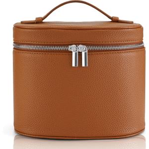 Makeup Bag Vanity Case Cosmetic Bag with Removable Divider Travel Toiletry Bag for Women Portable Make up Box Organizer, Brown