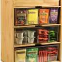 TIMIEEYA Tea Bag Organizer - Bamboo Tea Storage With Drawer 3 Layer, Organizer for Tea Bags Natural Wood & Acrylic for Countertop Office Kitchen Cabinet Pantry