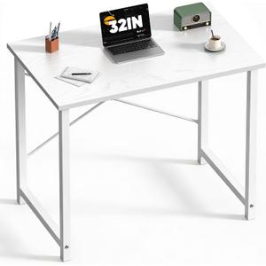 Sweetcrispy Computer Small Desk, 32 Inch Office Writing Work Study Student Home Bedroom Table with Metal Frame Wooden Tabletop No Wheels - White Wood