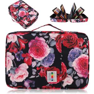 Big Capacity Colored Pencil Case Organizer 304 Slots Pen Holder Waterproof Storage Pouch Gel Marker Pen Bag Box for Cosmetic Brush Pencils & Gel Pen for Artist (Red Pink Rose)