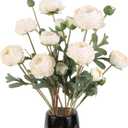 White Artificial Ranunculus Flowers Bouquets,18 Heads Vintage Silk Flowers Buttercup Long Stems Fake flower bouquets Arrangement for Wedding Bride Centerpiece Floral Party Home Office Decor(White)