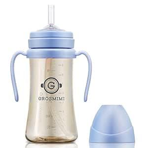GROSMIMI Baby Straw Cup, Spill-Proof PPSU Sippy Cup with Rotating Handles for Babies & Toddlers 6+ Months, Silicone Straw, BPA-Free, Stage 1, 10oz/300ml (Sky Blue)