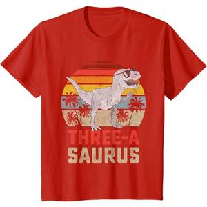 Three a Saurus Birthday T Rex 3 Year Old Dino 3rd Dinosaur T-Shirt, Red, Kids 4