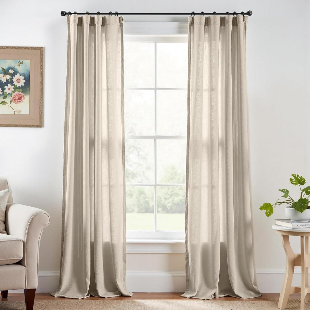 jinchan Linen Curtains Oatmeal Semi Sheer Curtains 90 inch Length for Closet Small Window Living Room Bathroom Neutral Farmhouse Cottage Core Light Filtering Privacy Rod Pocket Back Tab 2 Panels