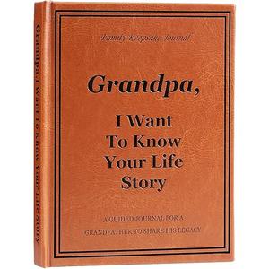 Grandpa I Want to Know Your Life Story Journal, Leather Hardcover Book with 250+ Prompt Questions for Grandfather to Share His Love and Memories, Christmas Gifts for Grandpa Birthday Father's Day