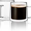 CNGLASS 10oz Glass Coffee Mugs,Double Wall Insulated Glass Mugs with Handle,Clear Espresso Mug for Latte,Cappuccino,Tea Bag,Set of 2