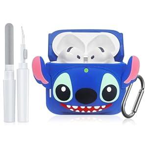 for Apple Airpods 4th Generation Case with Cleaner Kit, Cute Cartoon 3D Kawaii Compatible with Airpods 4, Funny Silicone Case with Carabiner Accessories Set