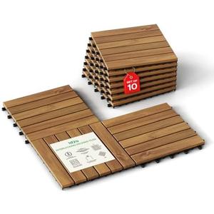 IDZO Interlocking Deck Tiles, 10PCS Waterproof Acacia Wood Patio Tiles, Durable Flooring for Indoor and Outdoor Spaces, Ideal for Patios, Balconies, Decks, Sheds, Quick Install, Stylish and Durable