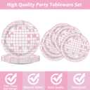 96PCS Pink Silver Disco Party Plates Napkins Disco Birthday Decoration 70s Theme Disposable Paper Cake Tableware Serve 24 Guests Women Girls Baby Shower Bachelorette Wedding Birthday Party Favor