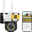 Dual Lens Indoor Security Camera - 2.4G WiFi, 360 PTZ Waterproof Camera, Battery Operated Camera for Home Indoor Seguridad Surveillance