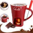 Sweet Fondue Cup for Date Night and More, Chocolate Melting Cup Set with Forks, Perfect as Fondue Mug or Chocolate Fondue Mug - Ideal Gifts for Birthday, Wedding, Mini Simmer Mug (Red)