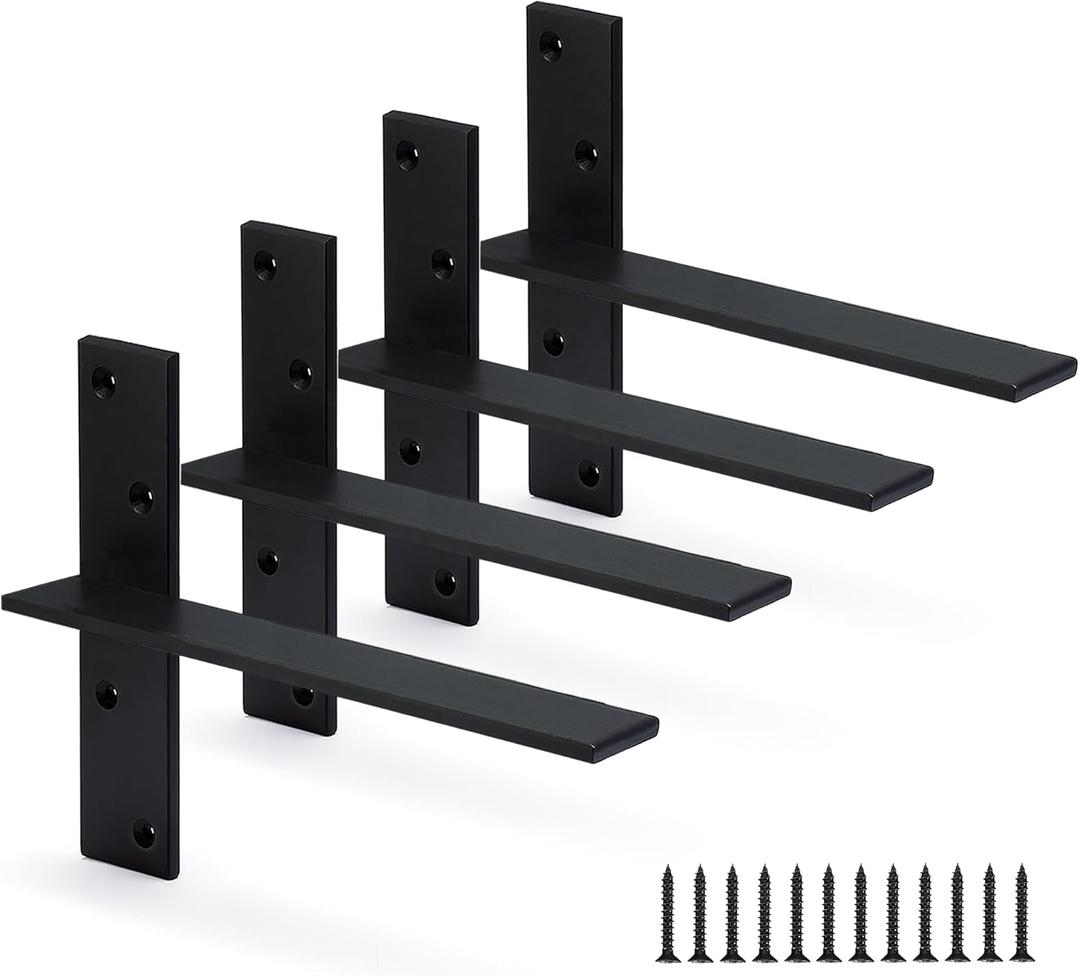 Floating Shelf Bracket 3/8" Thick Heavy Duty Shelf Brackets 4 Pack Free Hanging Countertop Support Bracket 10" Lx2.5 W Floating Wall Brackets for Cabinets, Granite, Dishwasher, Bench Seats Vanities