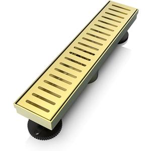 WEBANG 12 Inch Linear Shower Drain Rectangular Floor Drain with Accessories Capsule Pattern Cover Grate Removable SUS304 Stainless Steel CUPC Certified Brushed Gold