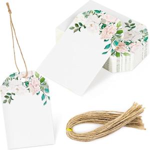 SallyFashion 40PCS Blank Gift Tags, 2 x 3 inch Flora Gift Tags with String for Baby Shower Birthday Wedding Bridal Shower DIY Party Favor Dcor (Pink, White, Green)
