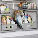 Under Sink Organizer Upgrade To Professional Rails,2-Tier Dual Pull Out Cabinet Storage,Height Adjustable Slide Out Drawers For Bathroom Kitchen,2 Pack-21"Dx12.8"-16.9"H,Gun Gray