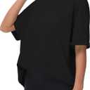 THE GYM PEOPLE Women's Casual Oversized T-Shirts Summer Crewneck Short Sleeve Workout Basic Tee Tops (Black, L)