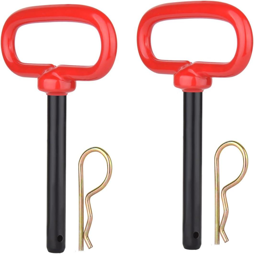 Comonc 3/ 8" x 4" Inch Trailer Hitch Pin and Clip Towing Hitchs Red Handle Hitch Pin Accessories for Tractors, Clevis Pin 2PCS