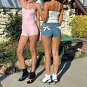 Women's Summer Skinny Denim Shorts High Rise Bow Jeans Short Slim Fit Going Out Stretchy Denim Short with Pockets (L)