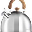 MAXCOOK 18/8 Stainless Steel Tea Kettle for Stovetop (4L / 4.23 Quart Whistling Tea Pot, Wood Handle)-Silver