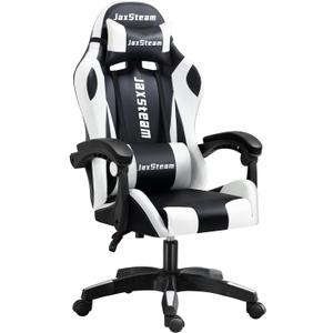 Gaming Chair Office Chair High Back Computer Leather Desk Chair Racing with Swivel with Headrest and Lumbar (Black and White, 06)