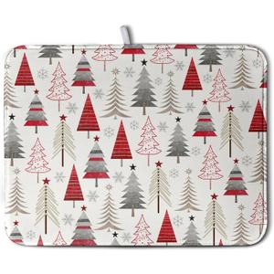 Christmas Dish Drying Mats for Kitchen Counter Xmas Tree Drying Mat Winter Holiday Dishes Drying Pad Microfiber Absorbent Dish Draining Mat Washable Dish Drainer Rack Mat 18x24 Inch