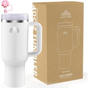 Mont-Clair 40oz Tumbler with Straw and Lid - Insulated Stainless Steel Travel Mug with Handle - Travel Mug - Hot & Cold Drinks - Cold or Hot for 10 hours - Iced for 48 hours - 1200ml - Frost