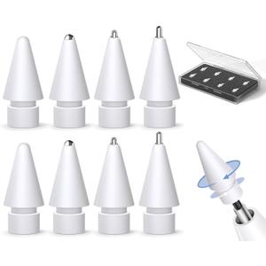 Inesore 8 Pack for Apple Pencil Tips Replacement Accessories,Compatible with Apple Pencil Pro/2nd Generation/1st Generation/USB-C,iPencil Nibs for iPad Pro/Air/Mini (White Metal Nib)