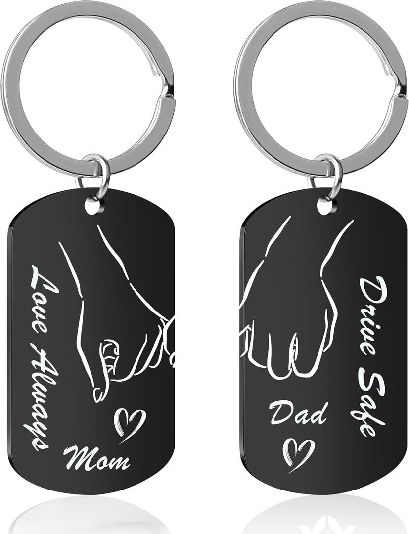 Keychain for Men Women Mom Dad, 2PCS Anniversary Presents for Parents, Drive Safe Keyring Suitable for Christmas, Birthday, Thanksgiving Day