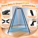 Swing Stand Frame with Sensory Swing and Pod Swing, Heavy-Duty X-Frame Sensory Swing Stand for Kids, Indoor & Outdoor Autism Sensory Hammock with Stand 350LBS Capacity for Home Backyard Park （Blue）