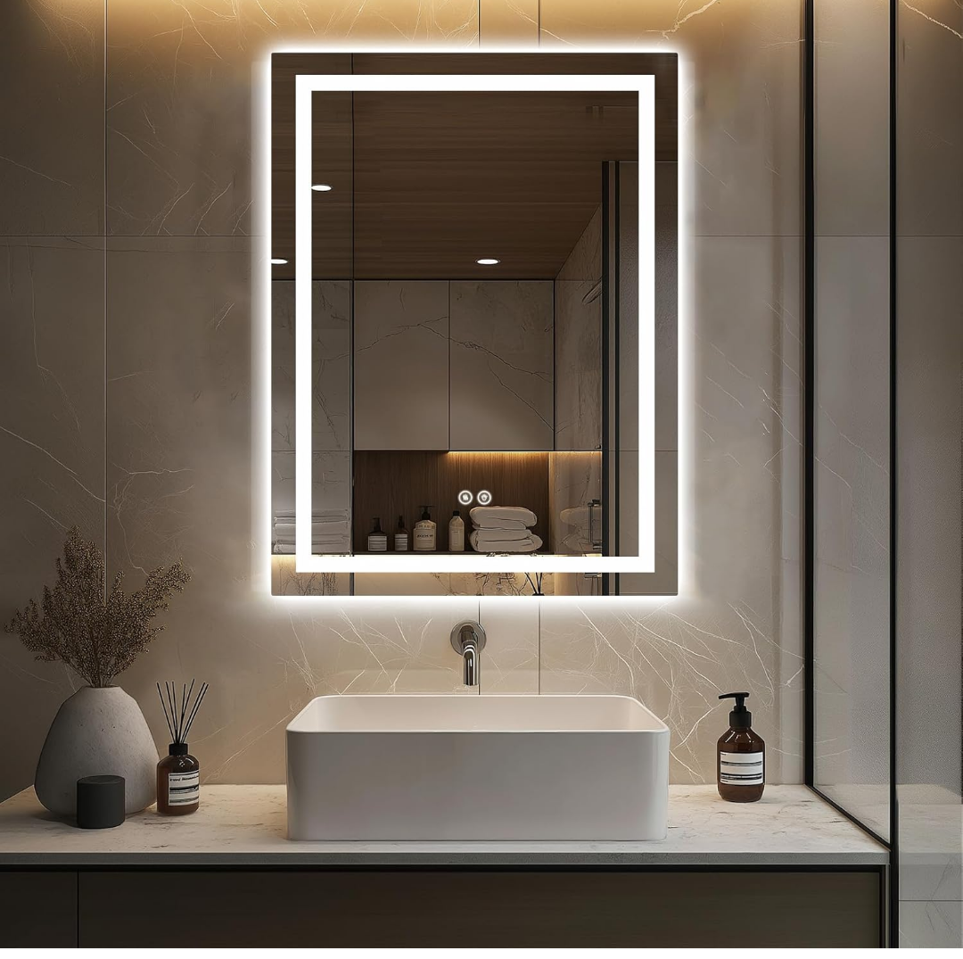 24"x32" LED Bathroom Mirror with Dual Backlighting,3-Color Modes, Cool & Natural Light, Anti-Fog Technology, Smart Memory Feature, Perfect for Makeup, Shaving, and Daily Grooming