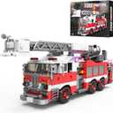 Light-Up Ladder Fire Truck Building Set – 720PCS STEM Toys for Kids & Adults, City Firetruck Building Bricks with Flashing Lights, Ideas Creative Gift for Birthday Christmas Compatible Building Bricks, 11.6 x 3.74 x 5 inches