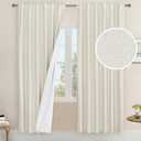 LAMIT Natural 100% Blackout Linen Curtains, 78 Inches Linen Textured Thermal Bedroom Curtains Back Tab and Rod Pocket Neutral Panels with White Liner for Farmhouse, 2 Panels, 52 x 78 Inch, Ivory