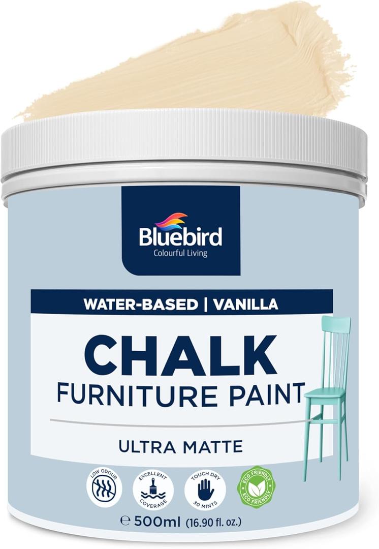 BLUEBIRD Chalk Furniture Paint - 500 ML / 16.9 fl oz for Furniture, Home Dcor, Cabinets, and More (Vanilla)