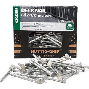Huttig-Grip Fence Deck Nails 2-1/2 inches 8d for Wood Fencing HGN8OGSTDK1 Spiral Shank Outdoor Galvanized Finish, 1 lb Pack of 106 Nails