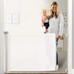 Retractable Baby Gate, Momcozy Extra Wide Mesh Baby Gates for Stairs, 33" Tall, Extends to 71" Wide, Pet Dog Gate for Doorways, Stairs, Hallways, Indoor/Outdoor (White)